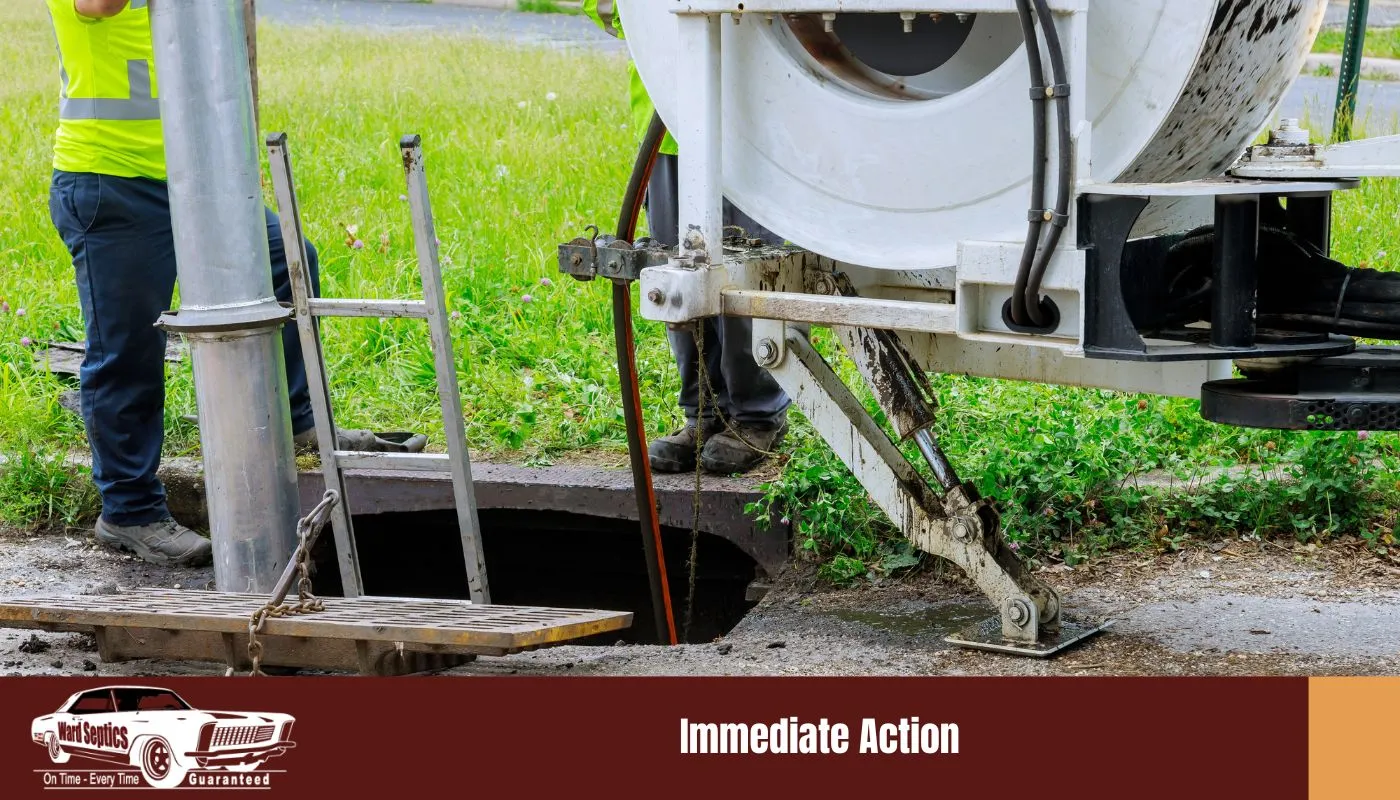 Workers use specialised equipment to service an underground drain or tank
