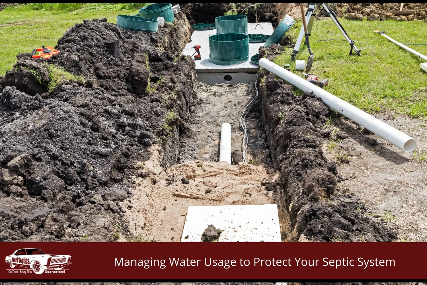 An open trench showing the installation of a septic system.