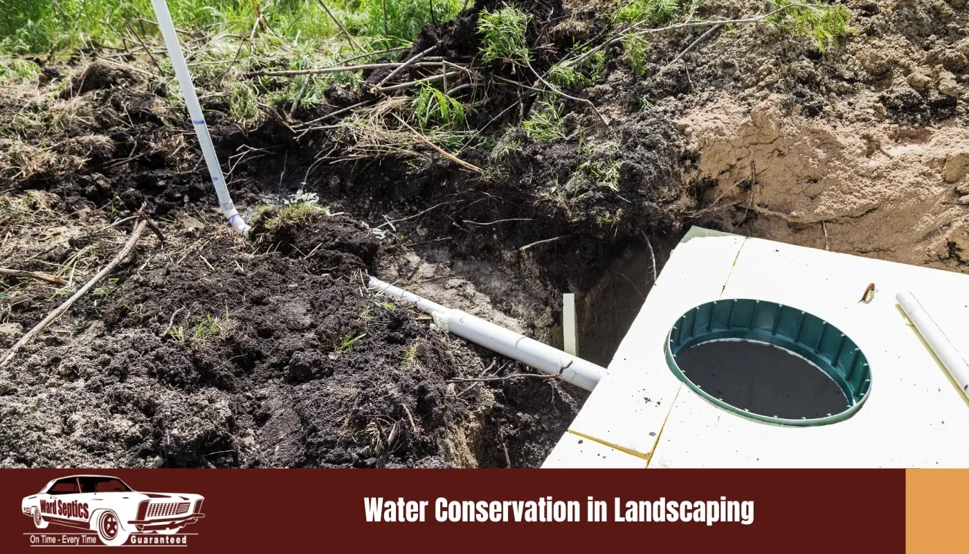 An open septic tank installation site showing a large concrete tank with a green plastic riser collar.
