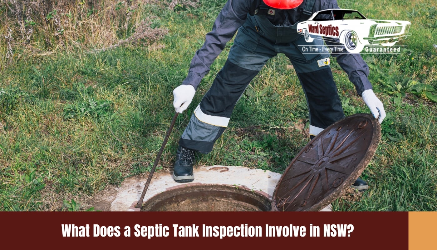 Technician inspecting an underground septic tank lid in NSW.